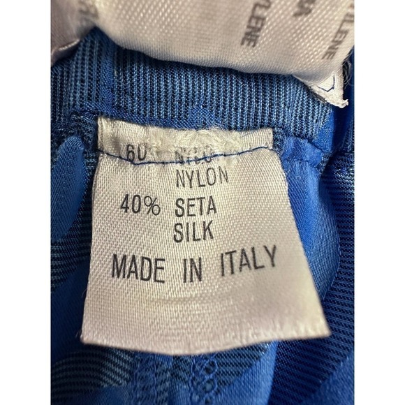VTG GIUSI SLAVIERO Pant Suit Italy Sapphire Blue Damask Silk Sz M - Picture 9 of 9